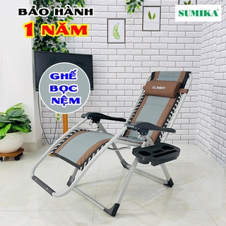 Ghế xếp thư giãn Sumika 139 có bọc nệm,tải trọng 300kg,khóa kim loại, (tặng khay để ly) nhập khẩu 100%, ghế văn phòng