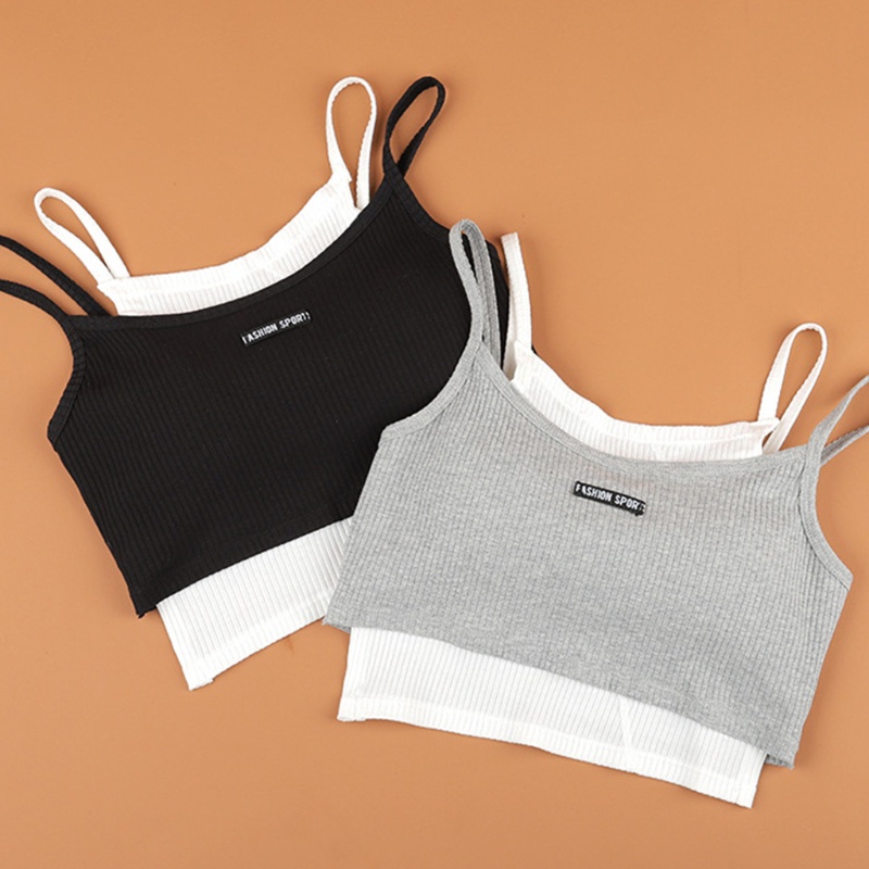 Xiangbao Áo Crop Top 2 Mảnh Màu Sắc Tương Phản In Chữ Giả Gân Và Dây Đeo Phong Cách Harajuku Mùa Hè Cho Nữ