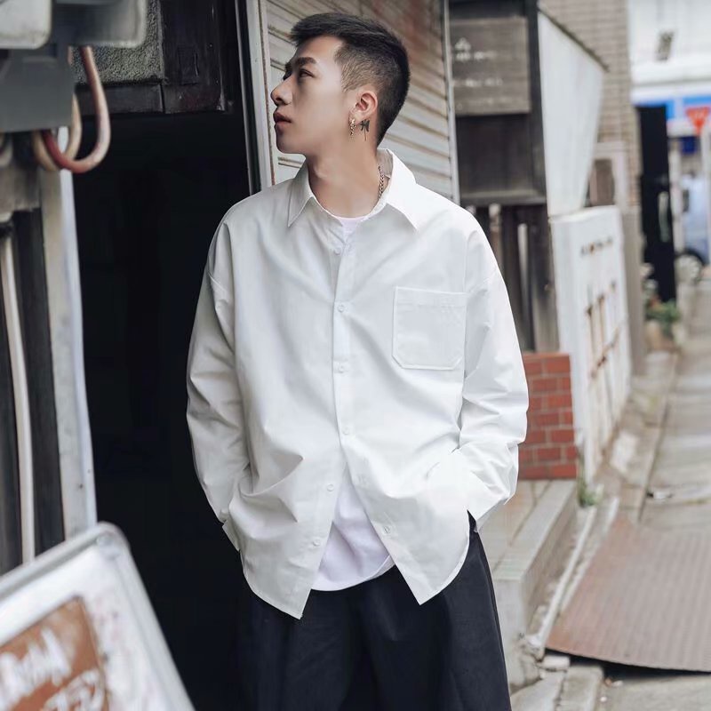 Áo sơ mi tay dài cổ đứng thoáng khí phong cách cổ điển thời trang cho nam