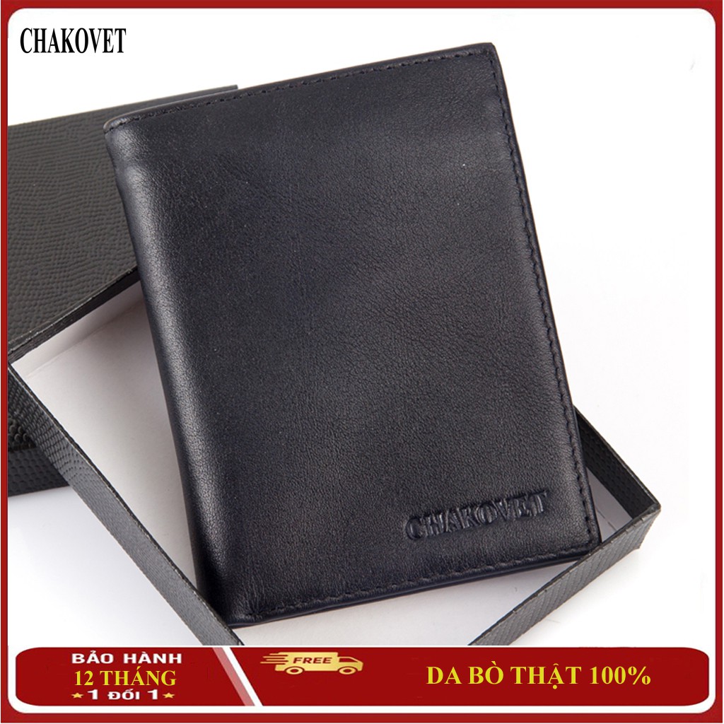 Ví nam da thật Chakovet, Bóp Nam da bò dáng đứng đựng tiền, thẻ ATM giấy tờ xe, mẫu ví nam nhiều ngăn có khóa kéo CKV223