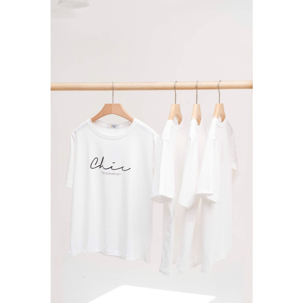 Áo thun tay lỡ Méo shop phông nữ cổ tròn cotton in chữ Chic freesize form rộng
