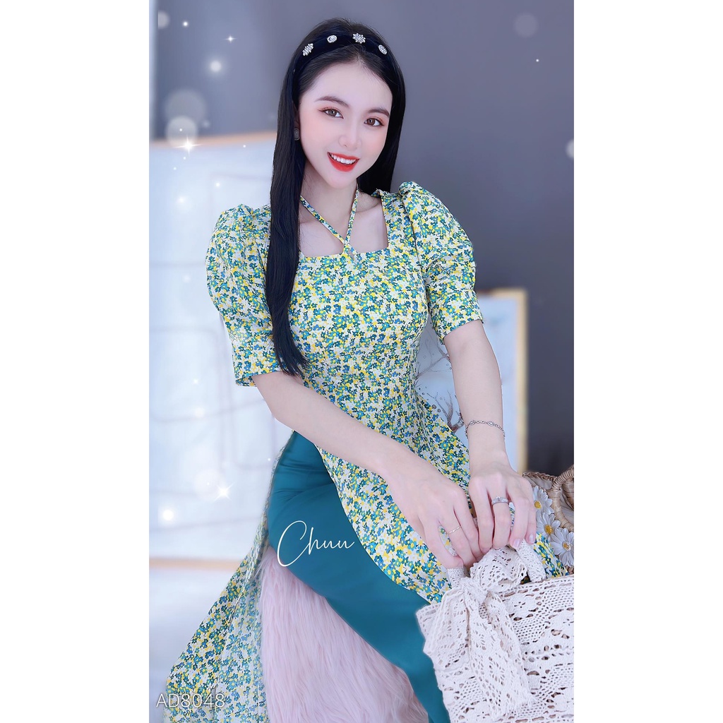 Áo dài cách tân nữ kiểu cổ cột dây xinh xắn CHUU AD8048 - không kèm quần