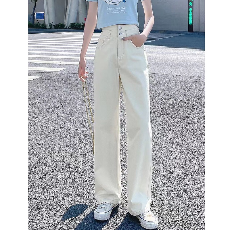 Quần denim IELGY lưng cao cài nút dáng ôm thời trang cho nữ