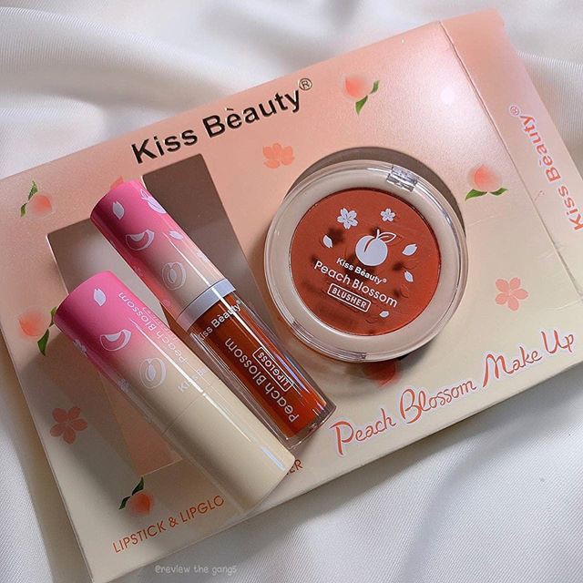 Set 3 món: son thỏi, son kem và má hồng của Kiss Beauty Peach Blossom make up | BigBuy360 - bigbuy360.vn