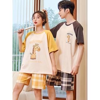 Bộ đồ ngủ nam mùa hè cotton nguyên chất plus kích thước hoạt hình cặp đôi bộ đồ ngủ nữ bộ đồ ngủ tay ngắn cotton mỏng sec