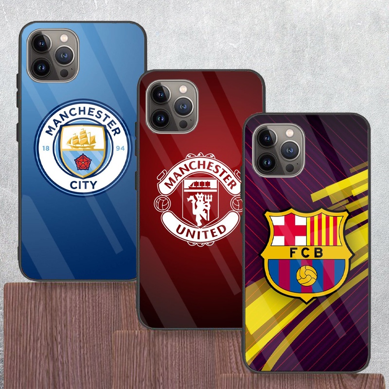 Ốp Lưng iphone 13, 13 Pro, 13 Pro Max mặt kính cường lực cao cấp In hình Câu Lạc Bộ Bóng Đá