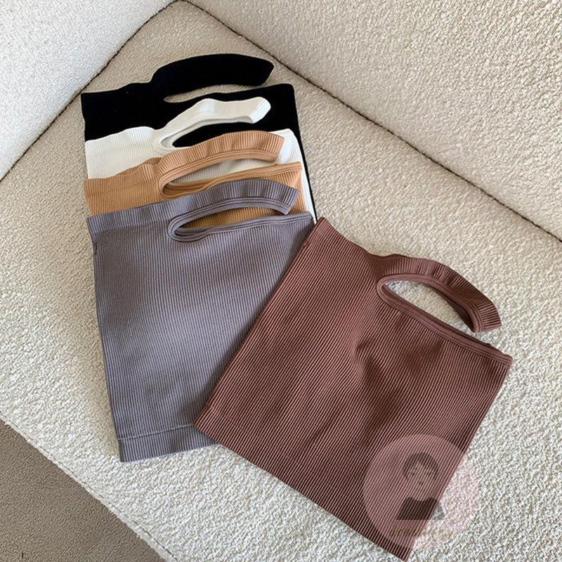 Áo Dệt Kim Sát Nách Hở Rốn Màu Trơn Có Đệm Ngực Thời Trang Cho Nữ