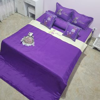 Trọn bộ chăn ga gối satin poly 7 món ga phủ trần bông Koseul sẵn hàng
