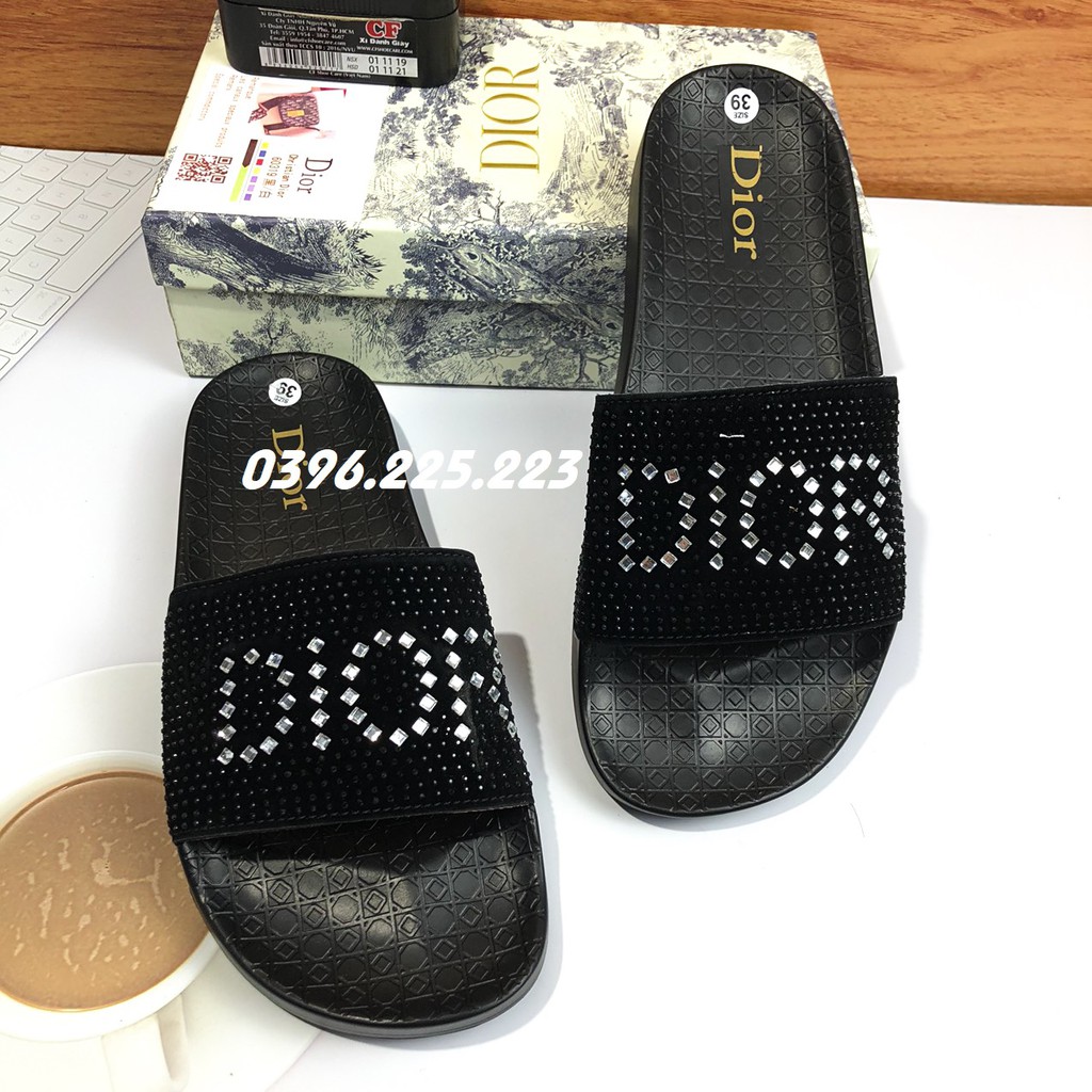 Dép nam ❤️FREESHIP❤️ Dép quai ngang LBB-DIOR màu đen đính đá