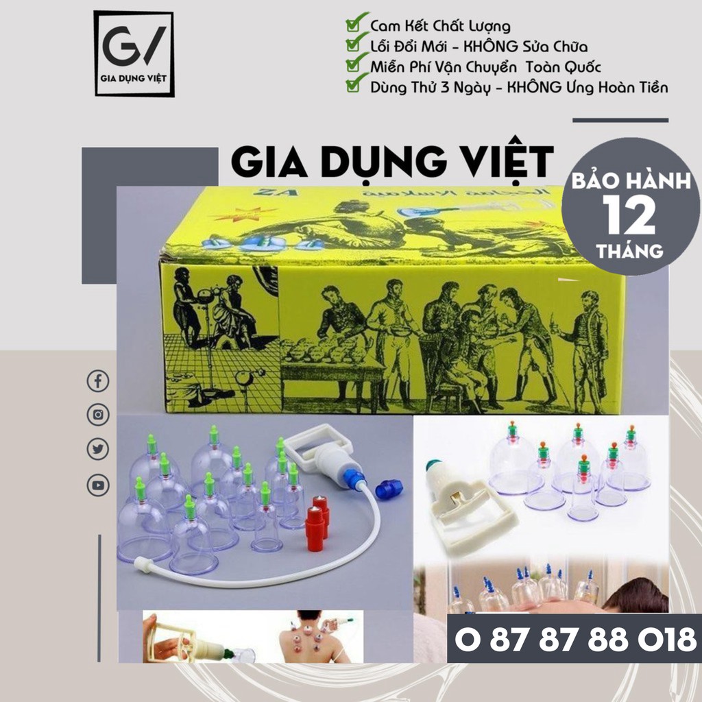 Bộ Giác Hơi Không Cần Lửa 12 Ly Kèm 1 Ống Bơm Chuyên Dụng.Bộ giác hơi 12 món không dùng lửa.