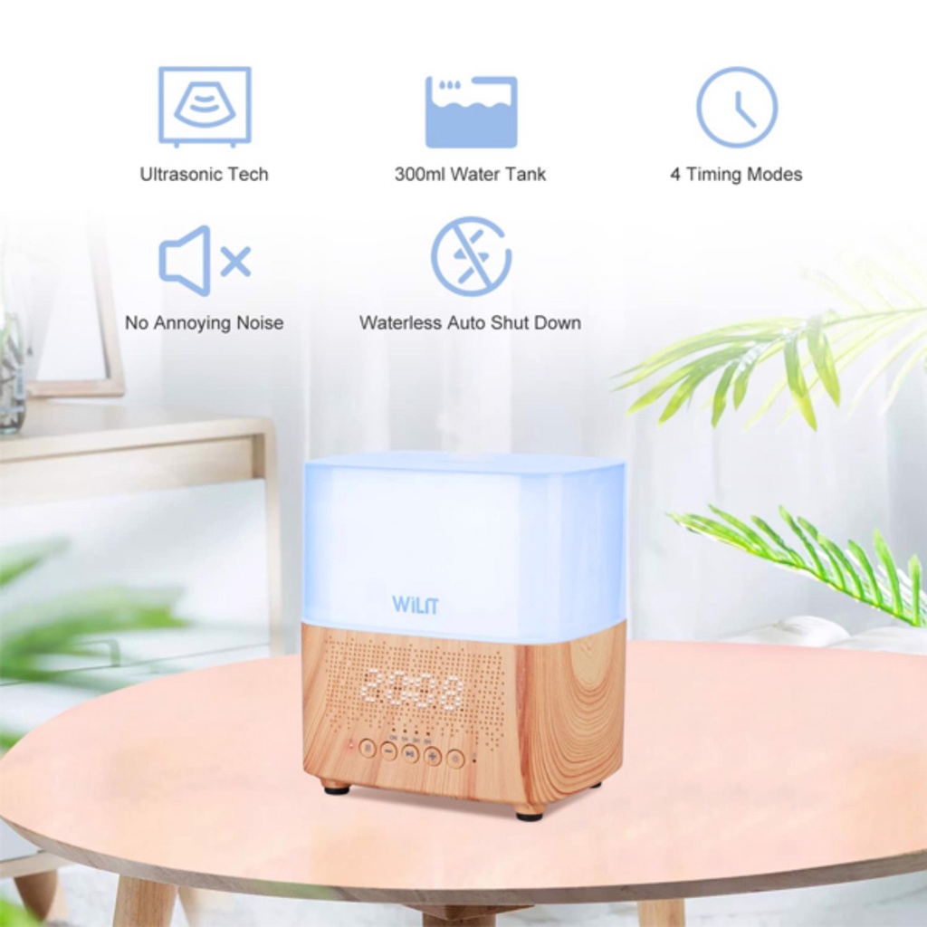 Máy xông tinh dầu Wilit 4 in 1 có loa bluetooth + đèn ngủ + báo thức