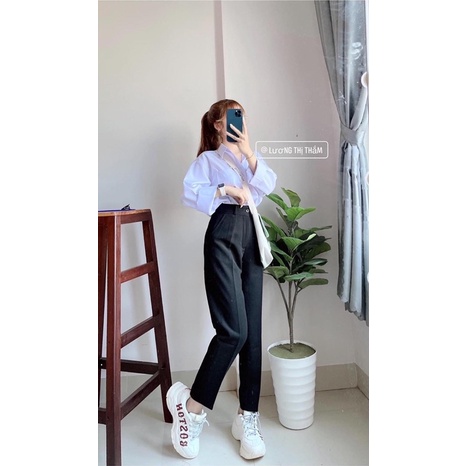 Quần baggy tây lưng cúc có đai đeo nịt