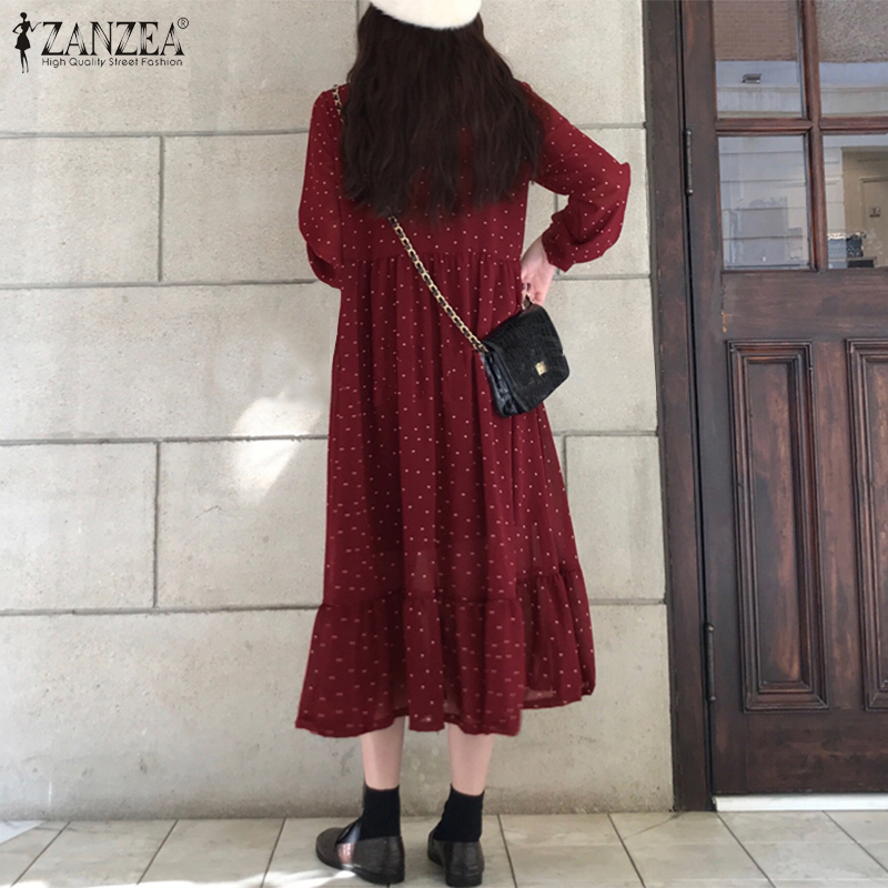 Đầm dài ZANZEA tay dài in họa tiết chấm bi thời trang cho nữ
