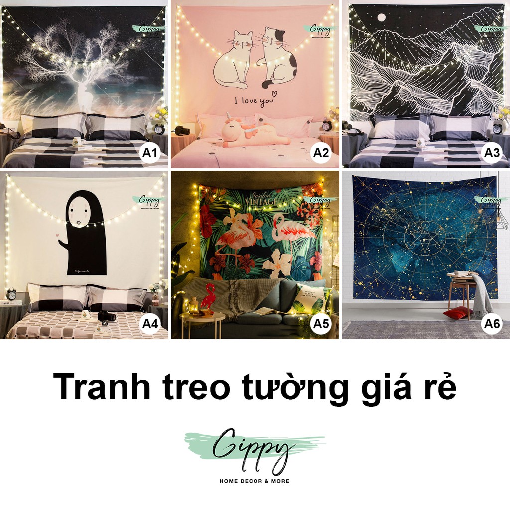 Tranh vải treo tường, thảm treo tường giá rẻ, trang trí phòng decor, vintage, tropical - Gippy Decor