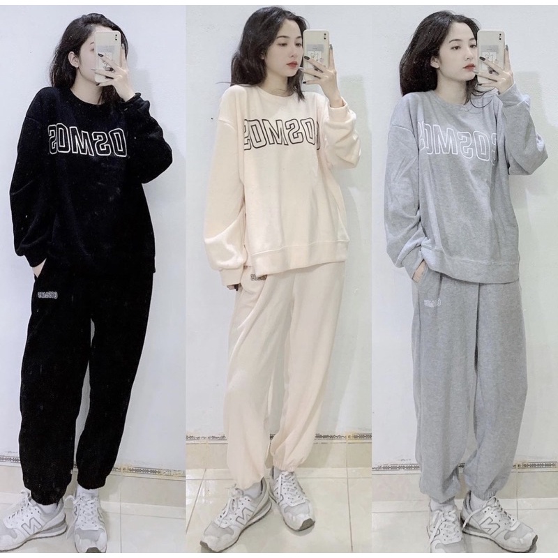 Bộ quần áo nỉ Cosmos mặc thu đông @mit.storee ( 3 màu Đen , Xám, Be ) | BigBuy360 - bigbuy360.vn