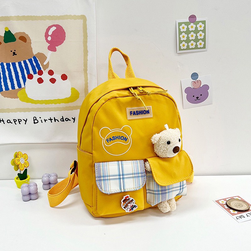 Balo mẫu mới cho bé kèm gấu đính trên cặp siêu cute, Hàng Quảng Châu Cao Cấp