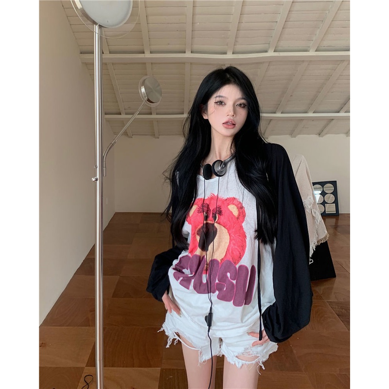 COZOK Áo Thun Tay Dài Dáng Rộng Có Mũ Trùm Chống Nắng Thiết Kế Cá Tính