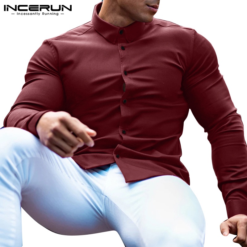 Áo sơ mi INCERUN tay dài cài nút 4 màu sắc tùy chọn phong cách công sở thời trang dành cho nam