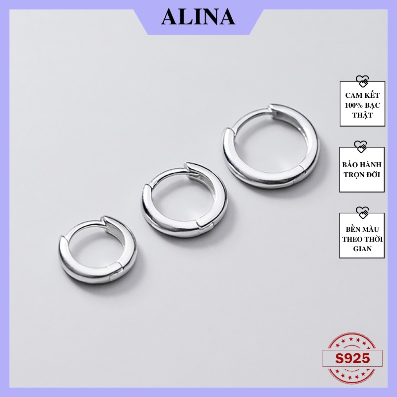 Khuyên Tai Bạc Nữ Nam Tròn Trơn Chốt Bấm Dày 1.9mm, Bông Tai Bạc 925 Nhiều Kích Cỡ Đơn Giản Cá Tính ALINA