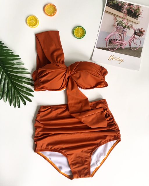 [Mã SKAMFSW175 giảm 10K đơn 50K] Bikini xoắn ngực choàng vai quần nhún( nhiều màu)