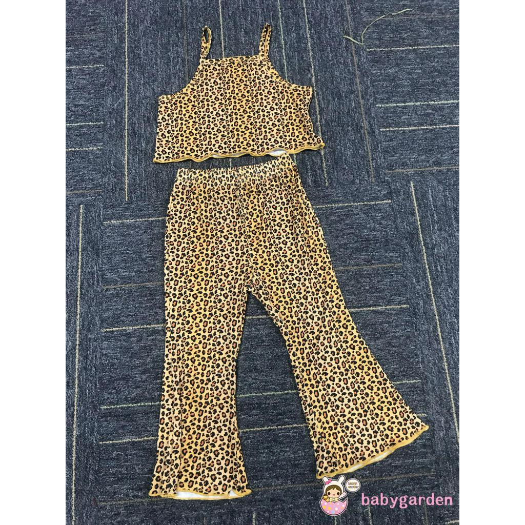 Set áo 2 dây + quần dài ống loe họa tiết da báo/hoa dành cho bé gái