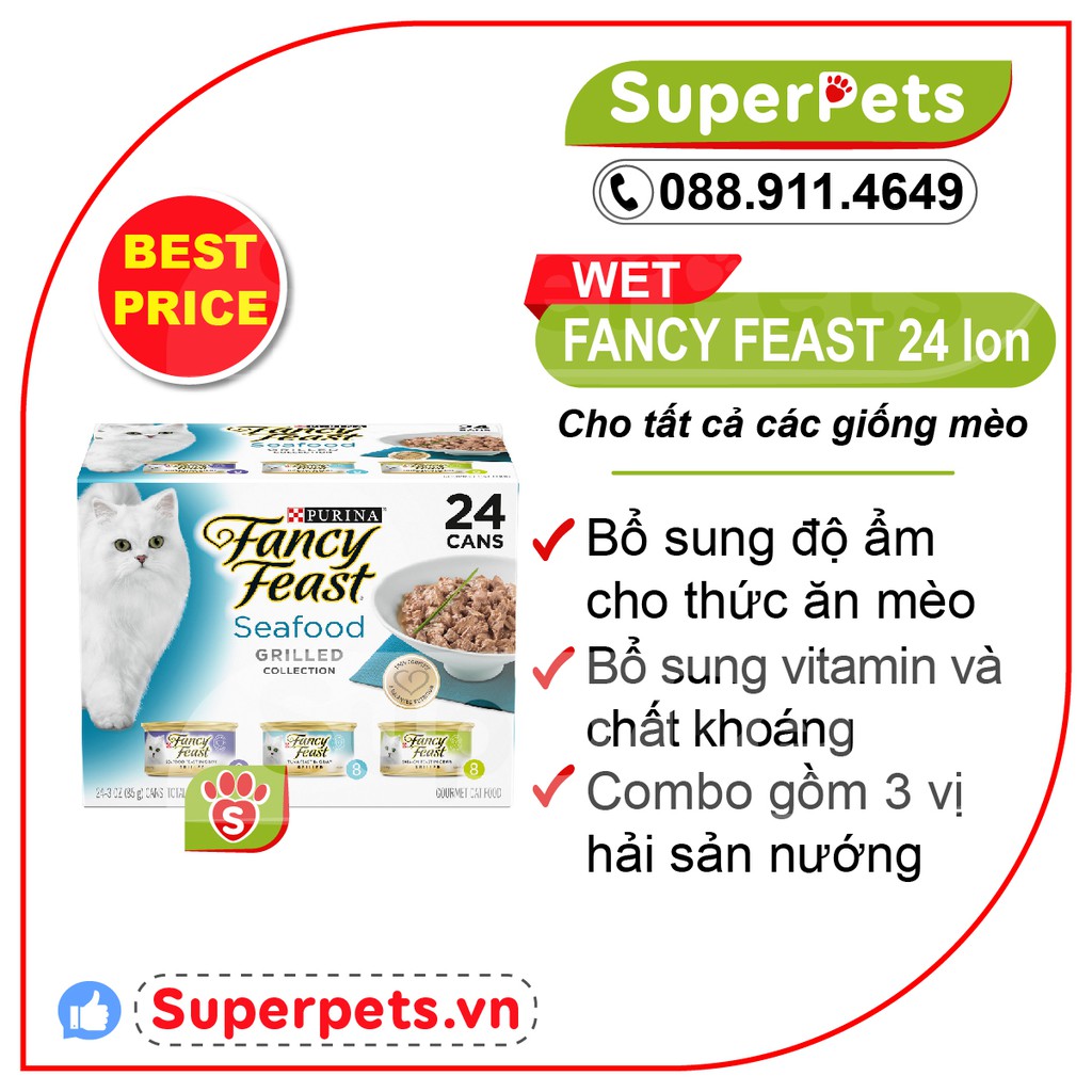 [ 85g ] Fancy Feast Grilled Salmon Feast in Gravy Canned Cat Food Mix 3 Vị