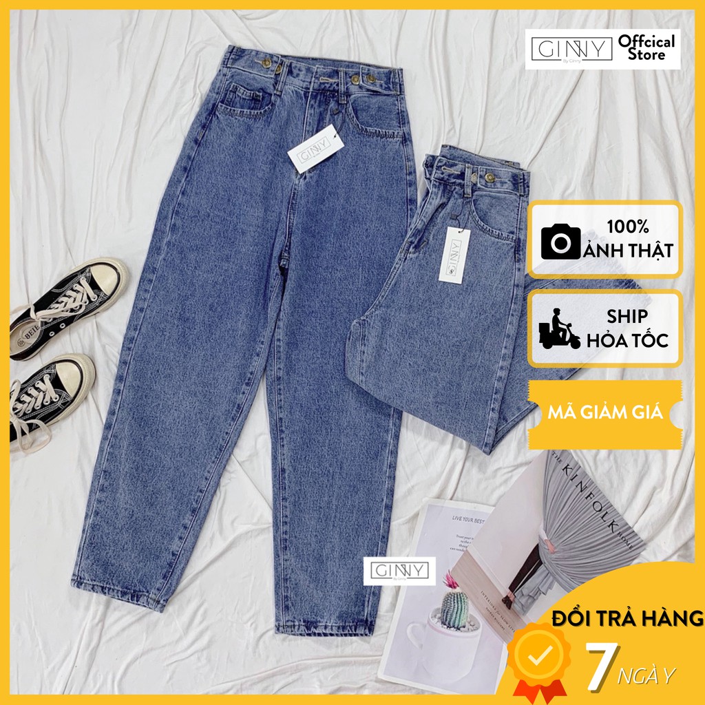 Quần Baggy Nữ Jean Hack Chân KHA-021 |  Baggy Jean Cạp Cao | Vải Jean Wash Xịn | Form Rộng