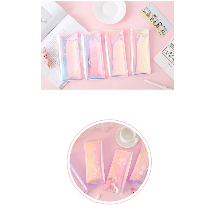 Hộp bút trong suốt ánh cầu vồng chuyển sắc Hologram độc lạ đựng bút, đồ dùng học tập