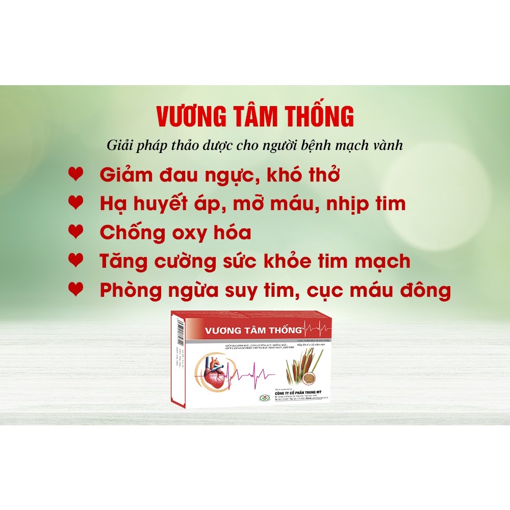 VƯƠNG TÂM THỐNG - HỘP 30 VIÊN - HỖ TRỢ TIM MẠCH, PHÒNG NGỪA MỠ MÁU, SUY TIM, HỞ VAN TIM