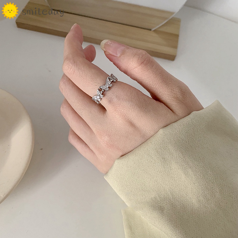 Nhẫn Hở Hình Bướm Ba Chiều Đính Đá Pha Lê Thanh Lịch Cho Nữ
