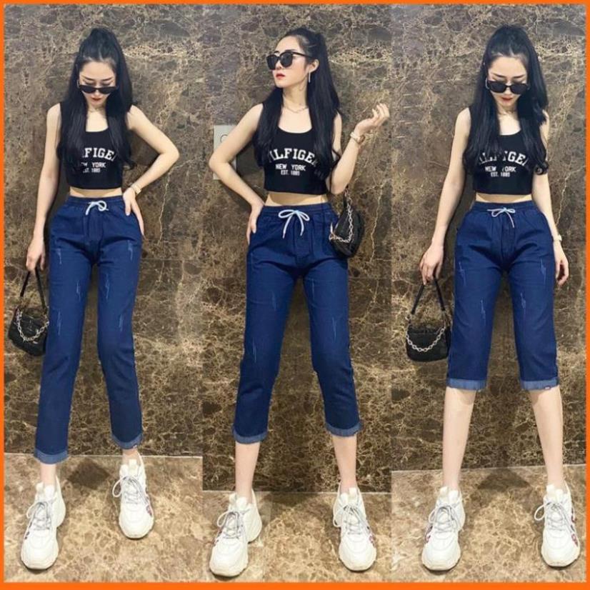 SALE Quần jean lửng nữ cạp chun dáng ngố và lỡ, quần bò nữ MADELA mẫu mới 2021 Đẹp ! Xịn