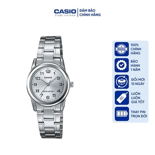 Đồng hồ Nữ Casio LTP-V001D-7B, đồng hồ chính hãng, dây bạc, mặt trắng số