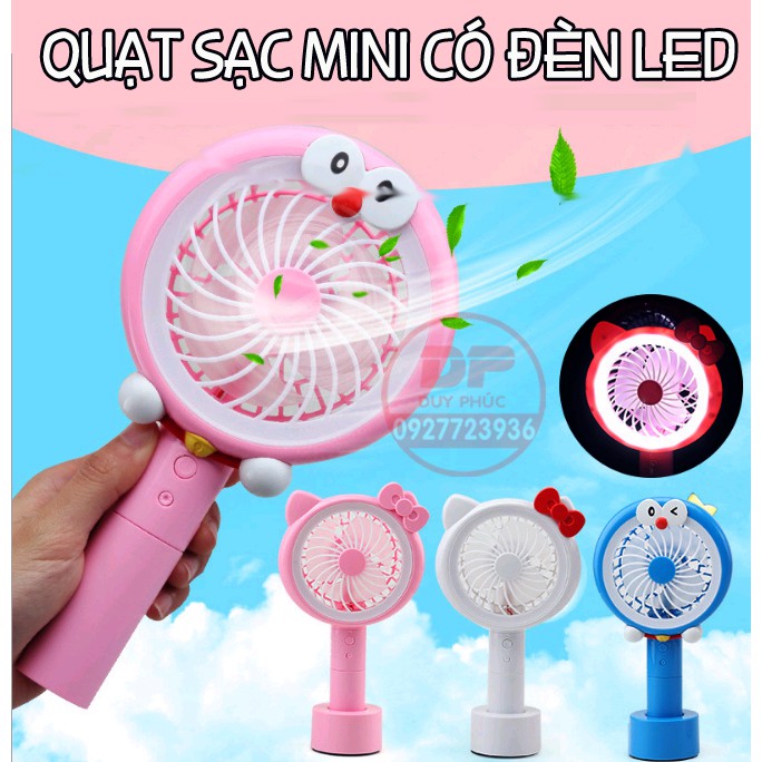 QUẠT SẠC MINI (LOẠI TỐT) KÈM ĐÈN LED CẦM TAY – ĐỂ BÀN  - KITTY  DOREMON (LOẠI TỐT)