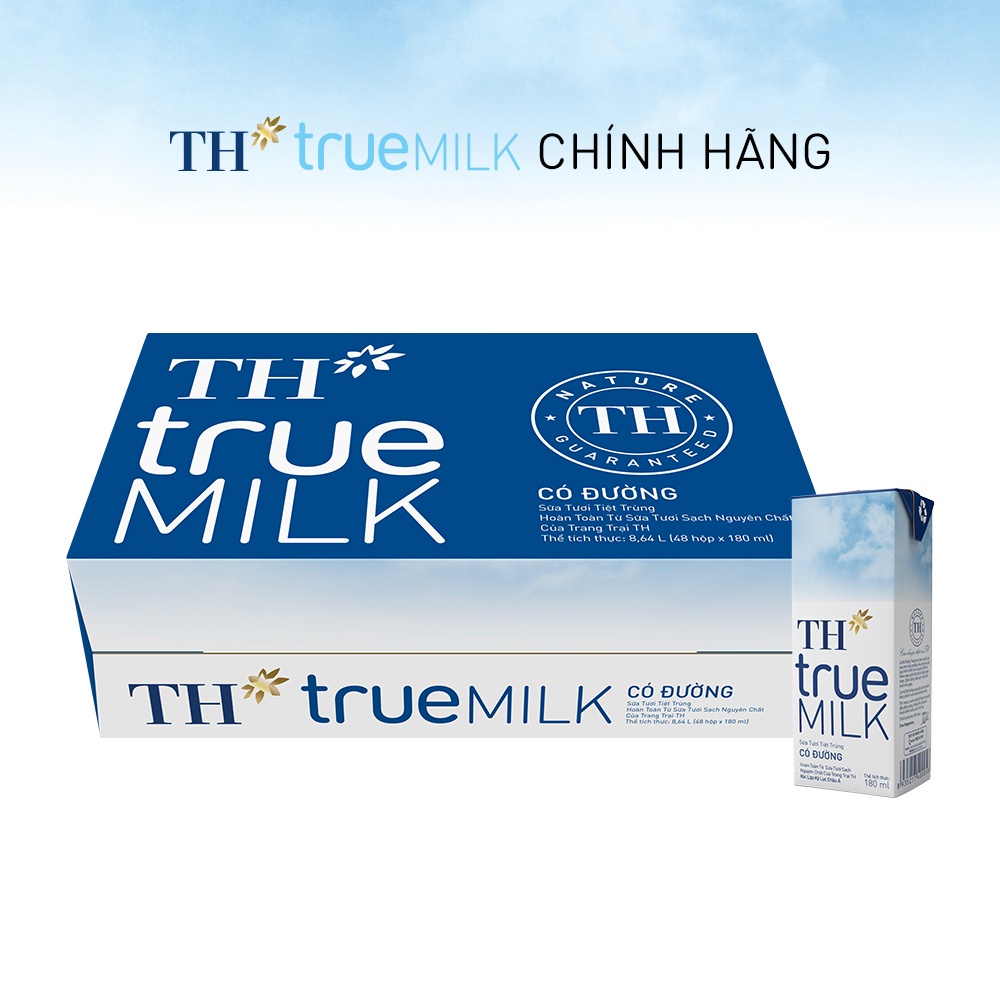 [HSD T10-2021] Thùng Sữa tươi tiệt trùng TH true MILK CÓ ĐƯỜNG 180ml