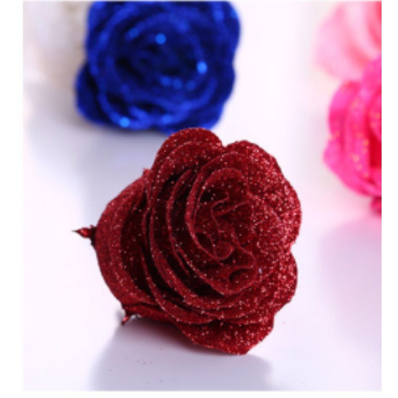 Sỉ 60 đầu bông hoa hồng sáp nhũ màu đỏ 6 lớp