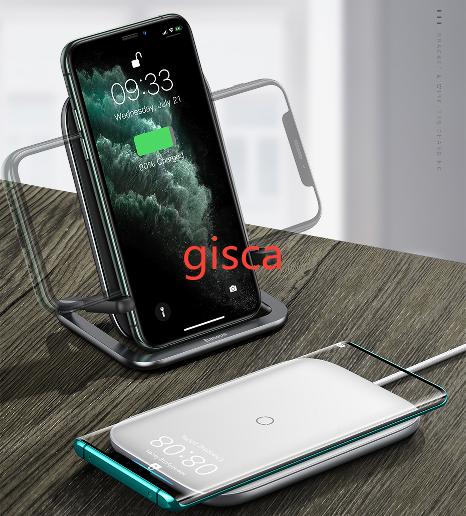 Baseus 15W Qi sạc không dây Qi Đứng nhanh Sạc điện thoại đa chức năng Đứng Wireless Charging Pad Đối với iPhone Samsung