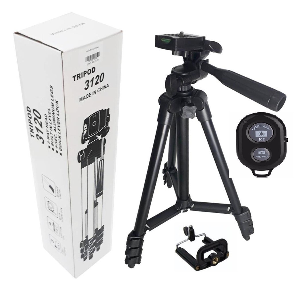 Combo Gậy Chụp Hình Tripod 3 Chân Thân Nhôm 3120 Cho Điện Thoại, Máy Ảnh kết hợp remote tương thích với nhiều dòng máy.