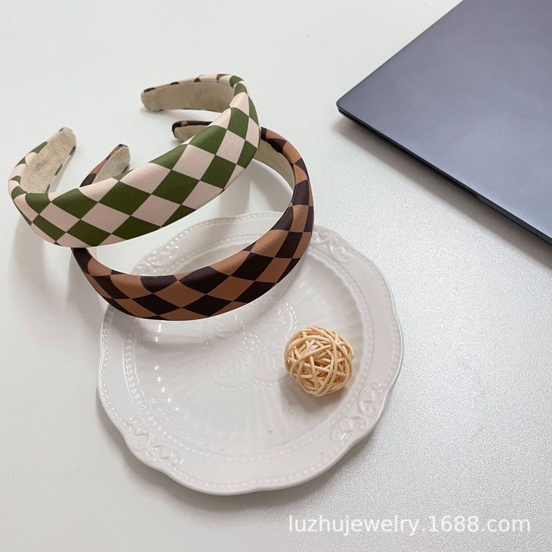 Cài tóc xốp kẻ sọc caro màu sắc đơn giản phong cách Hàn Quốc cổ điển thời trang cho nữ