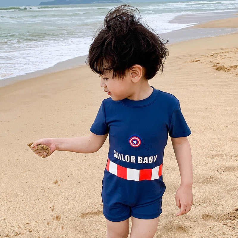 Bộ Đồ Bơi Liền Thân Mau Khô Phong Cách Captain America Thời Trang Hàn Quốc Cho Bé Trai