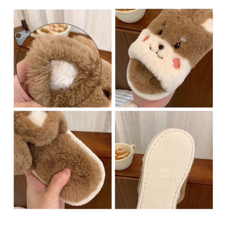 Dép bông đi trong nhà hình con gấu có tai màu nâu