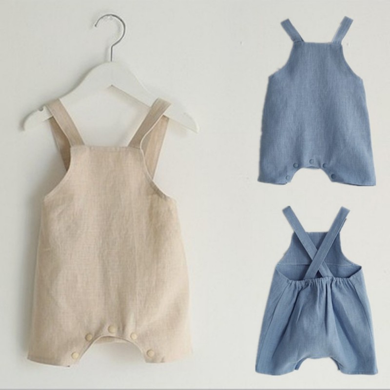 Jumpsuit bằng vải lanh và vải cotton màu trơn dùng cho trẻ nhỏ