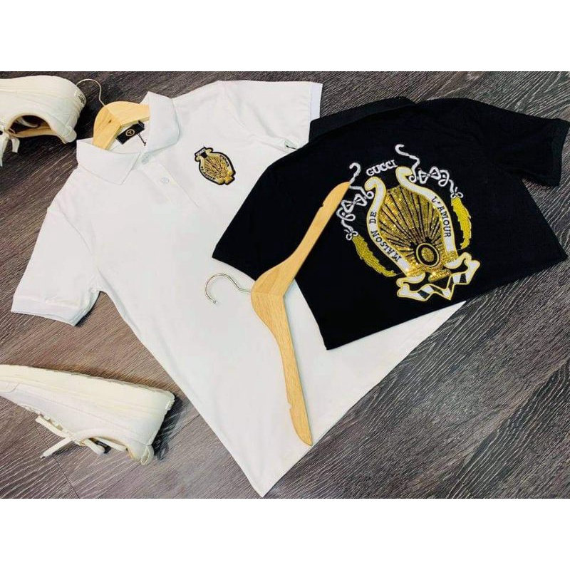 Áo thun nam nữ Gucciis hoạ tiết hoa văn cổ điển đính đá kim sa , 💯 vải cotton co dãn 4 chiều