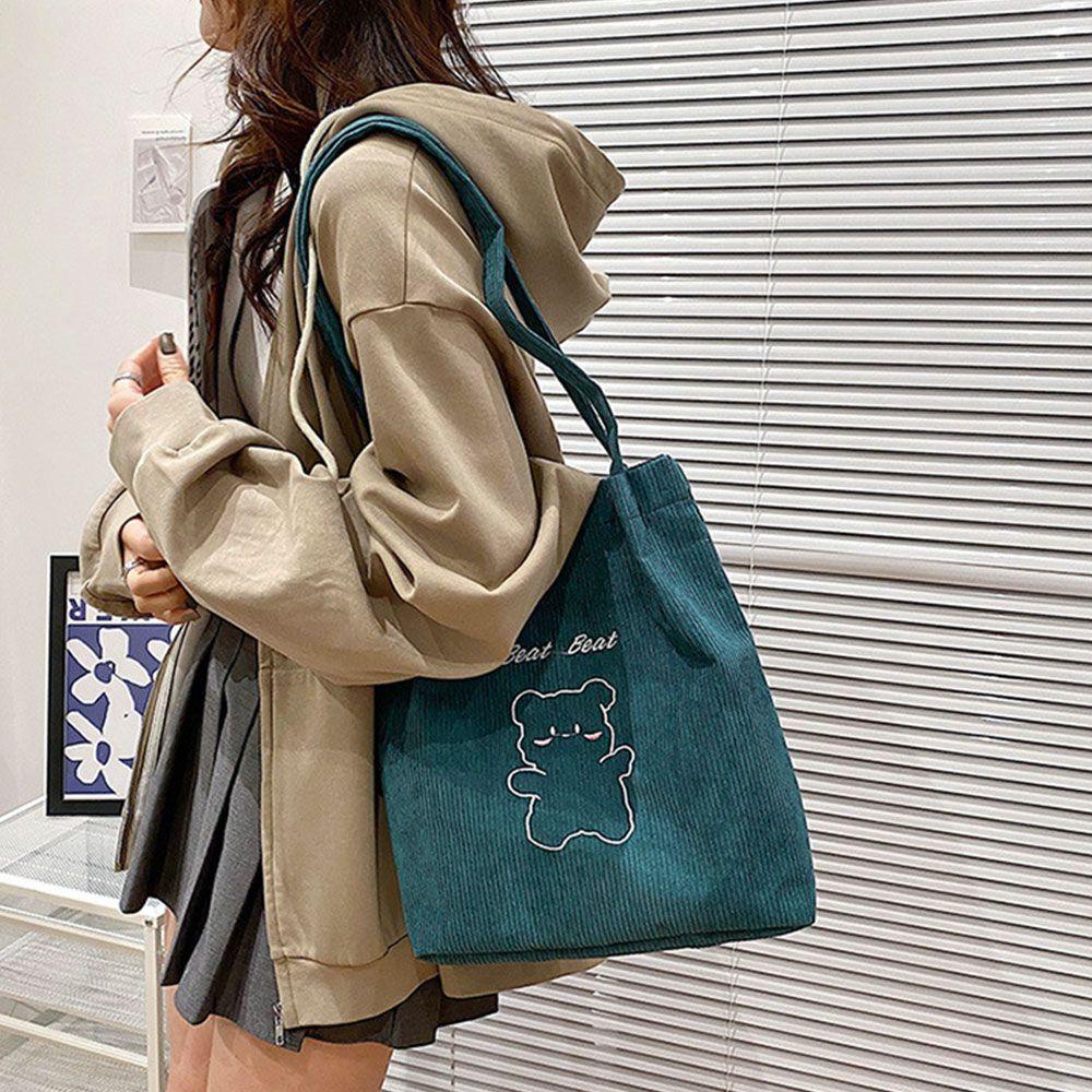 Túi Tote Đeo Vai Sức Chứa Lớn Họa Tiết Gấu Dễ Thương Cho Nữ