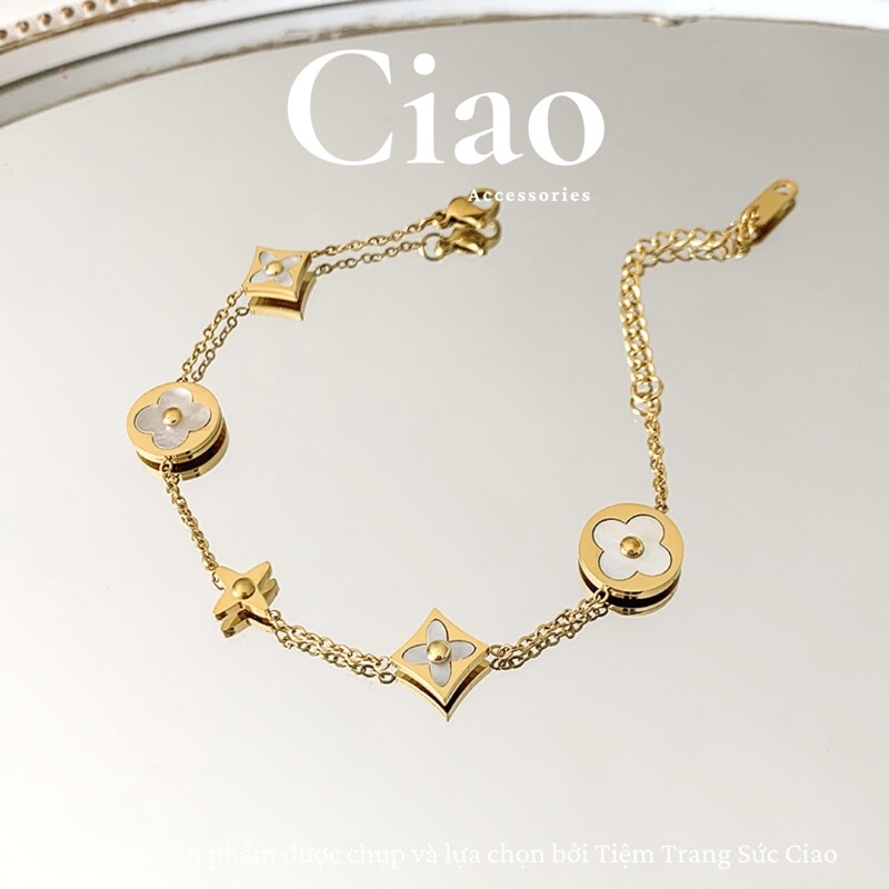 [LUXURY] Vòng tay/ Lắc tay titan nguyên chất 100% không gỉ thiết kế hoa bốn cánh Victoria Ciao