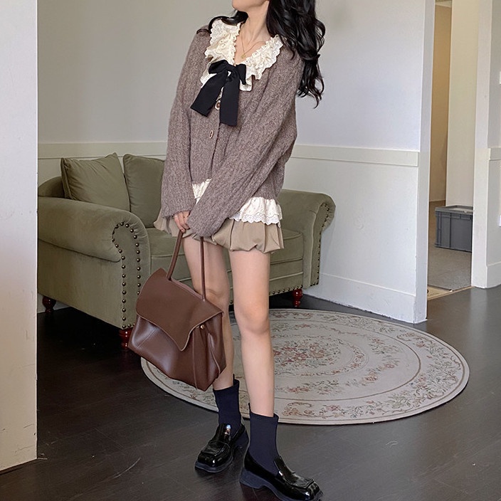 Bộ Áo Khoác / Chân Váy Đơn Phối Ren Dáng Rộng Thời Trang Thu Đông Mới Cho Nữ