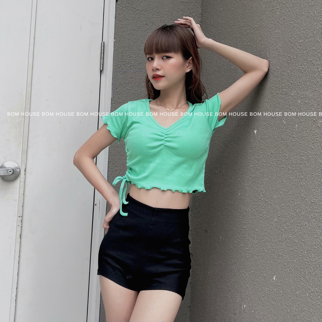 Áo Croptop Nữ Rút Dây Trơn 3 Màu Bom House
