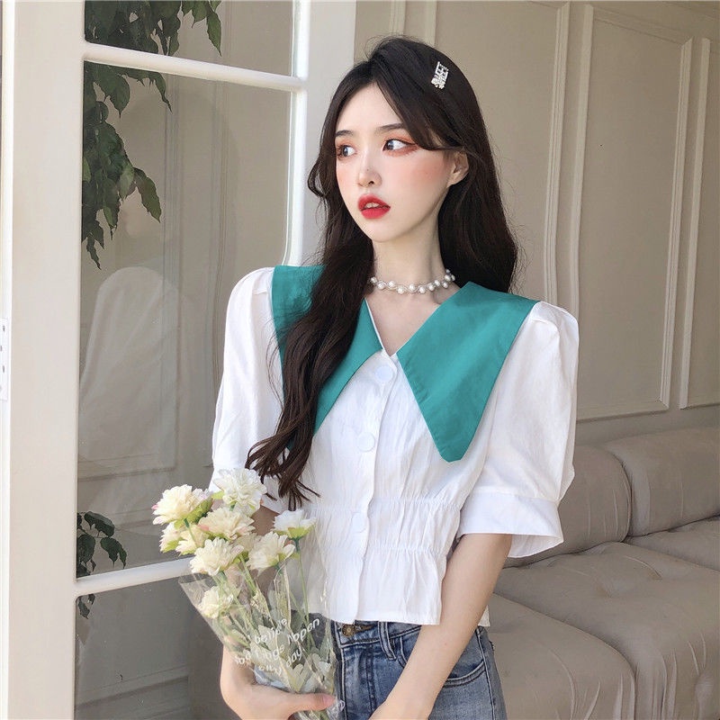 Áo Kiểu Ngắn Tay Màu Sắc Tương Phản Thời Trang Mùa Hè 2022 Cho Nữ
