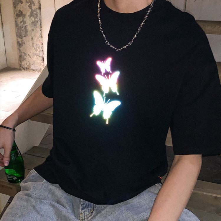 Áo thun Phản Quang 7 Màu Tay Lỡ Unisex Nam Nữ Bướm 1