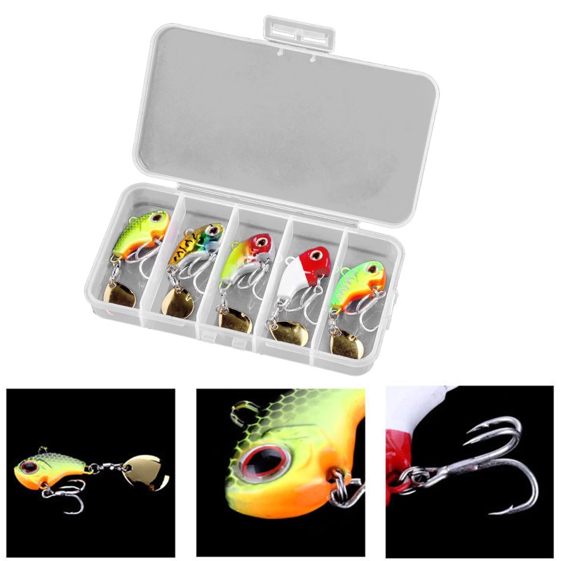 QQ Bộ 5 Mồi Giả Câu Cá Bằng Kim Loại Có Thể Xoay Được