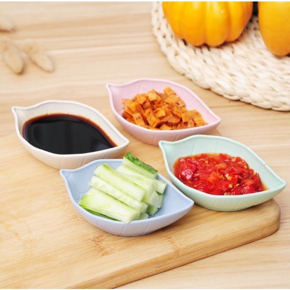 Đĩa Đựng Nước Chấm / Gia Vị Hình Chiếc Lá Bằng Sợi Lúa Mì